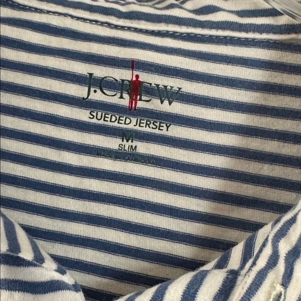 J. Crew Men's Sueded Jersey Blue & White Striped Slim Fit Polo, Medium